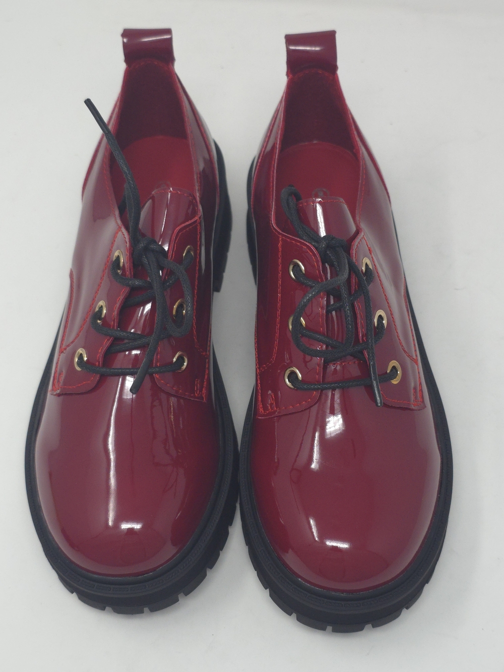 Chunky Faux Leather Platform Oxford Patent Red Pat Trendy Lug Sole Lace Up - Picture 10 of 10